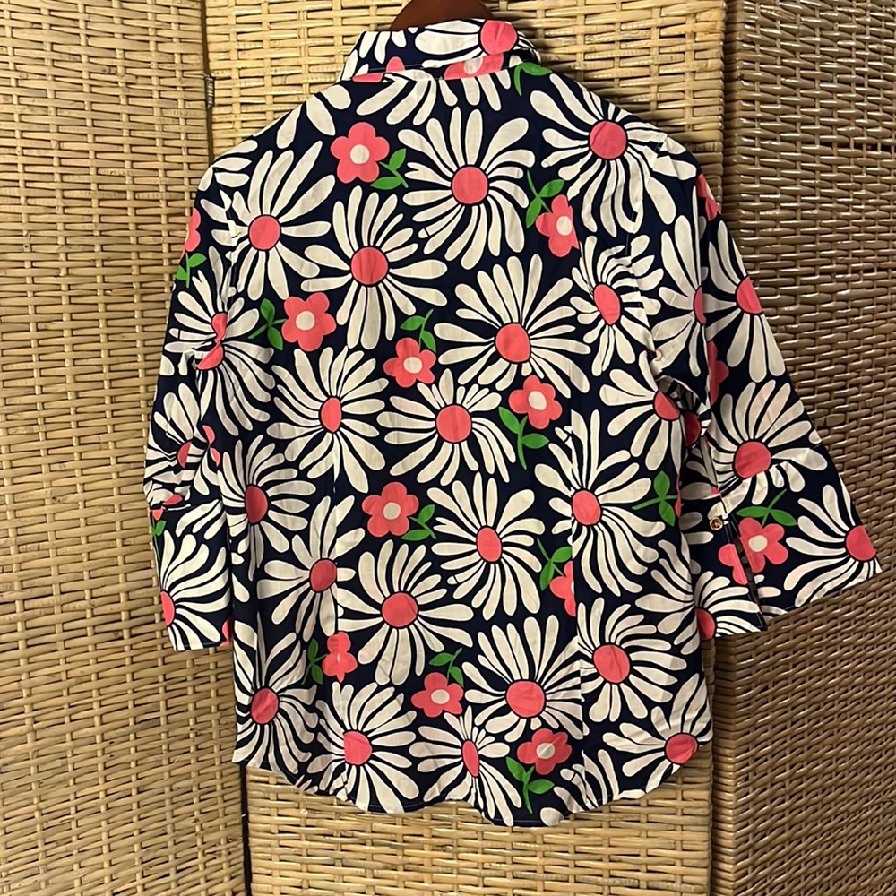 Lilly Pulitzer💕💙🤍 S 12 navy Gold but wht & pink floral print 3/4  sleeve NWB - Picture 7 of 7